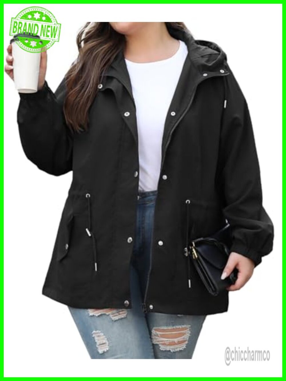 Plus Size Raincoat Lightweight Waterproof Hooded Women's Jacket
